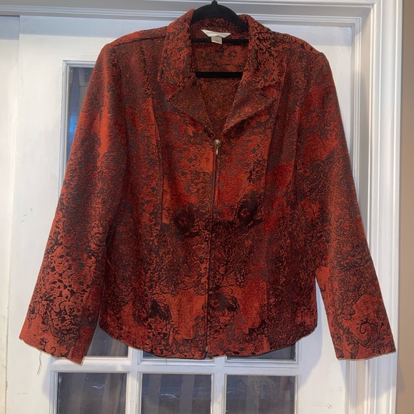 Christopher & Banks Red and Black Textured zip up jacket woman’s Large - Picture 2 of 7